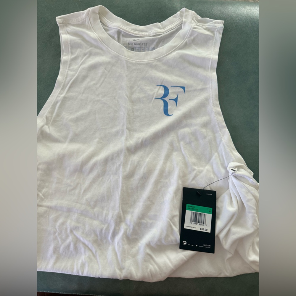 Roger Federer Logo Nike White Tank Top with Blue Logo